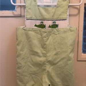 Green Striped Overalls with airplane Design
